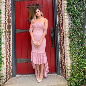 Strapless off the should lace semiformal dress